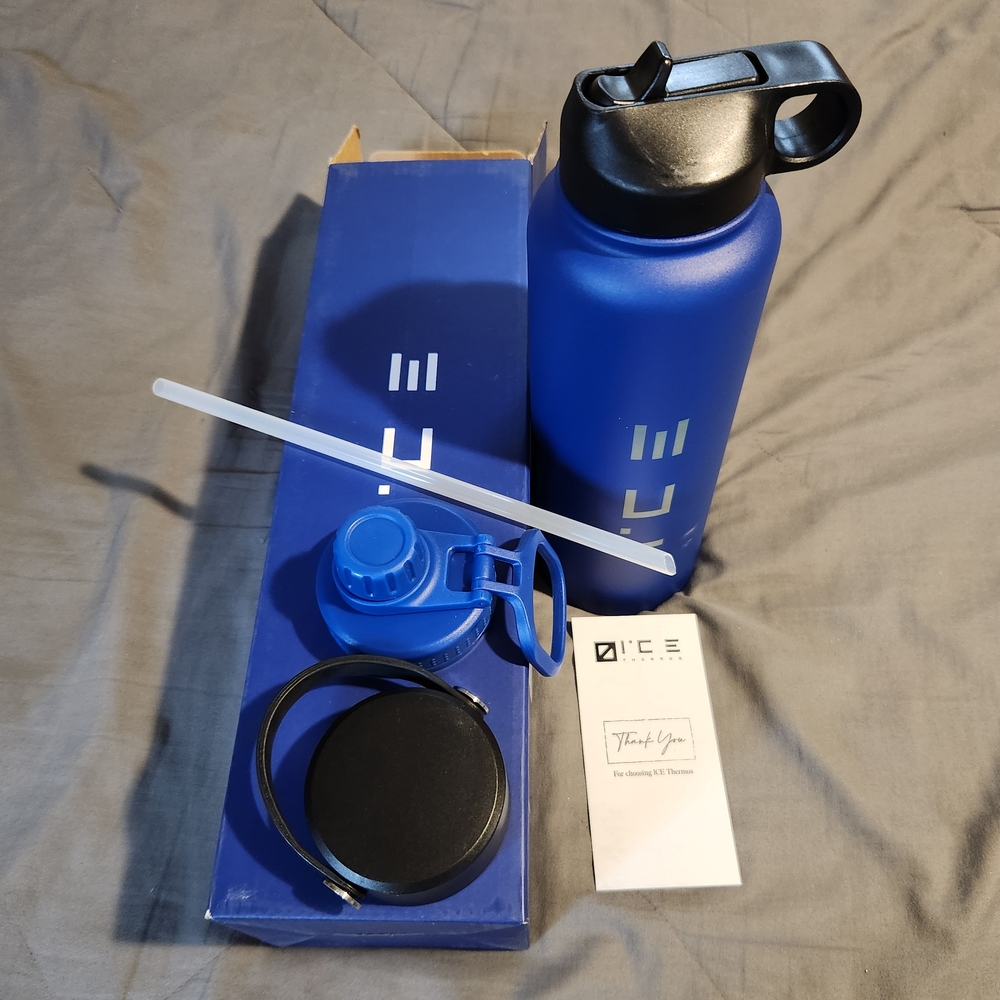 Blue ICE Insulated Water Bottle with Straw Lid
